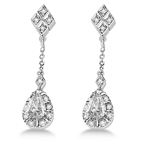 Antique Style Moissanite and Diamond Drop Earrings 14K W. Gold 1.16ctw