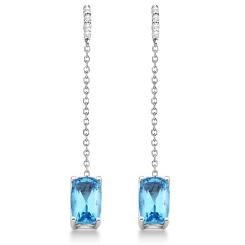 Diamond & Swiss Blue Topaz Drop Earrings 14k White Gold (2.82ct)
