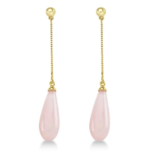 Briolette Pink Opal Drop Earrings in 14k Yellow Gold 15.00 x 6.00mm