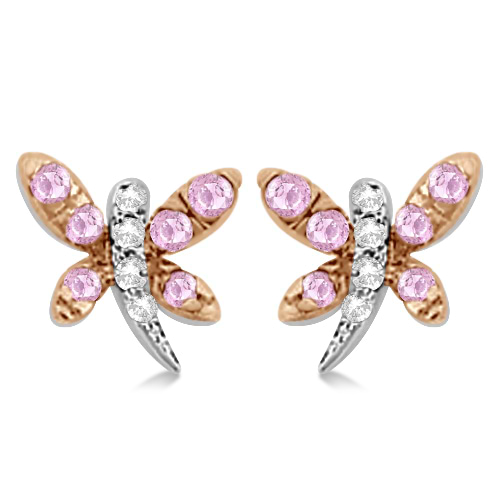 Pink Sapphire & Diamond Dragonfly Earrings 14K White Gold (0.50tcw)