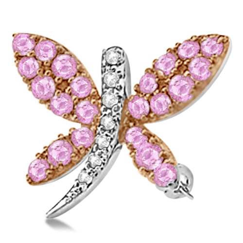 Pink Sapphire & Diamond Dragonfly Brooch 14K White Gold (1.06ctw)