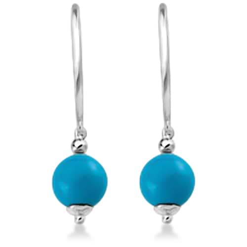 Ladies Genuine Turquoise Drop Earrings in Sterling Silver 7.00ctw