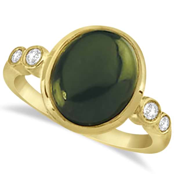 Nephrite Jade Fashion Ring with Diamond Accents 14k Yellow Gold 0.17ct