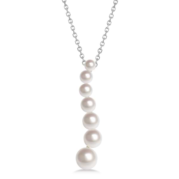 Cultured Freshwater Pearl Journey Necklace 14K White Gold 3.50-6.50mm