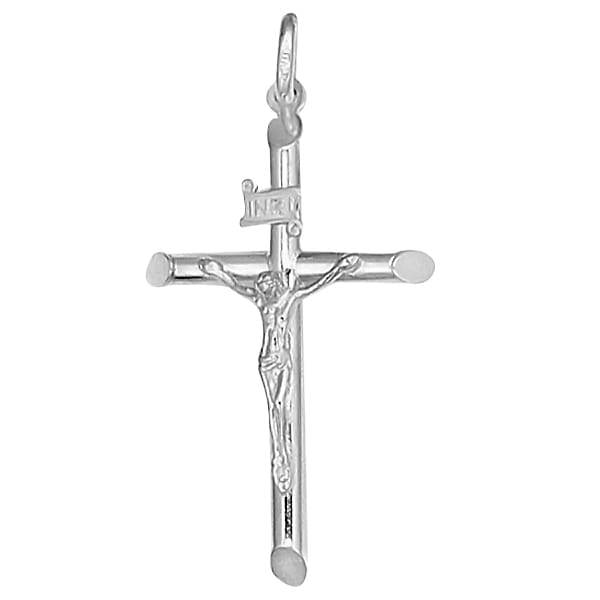 Beveled Crucifix Cross Pendant Necklace in 14k White Gold