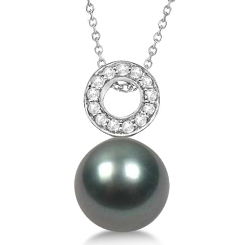 Tahitian Cultured Pearl Diamond Pendant Necklace 14K White Gold (10mm)