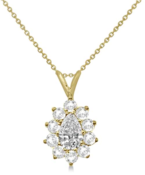 Pear Cut Moissanite Halo Pendant Necklace 14K Yellow Gold 1.50ctw