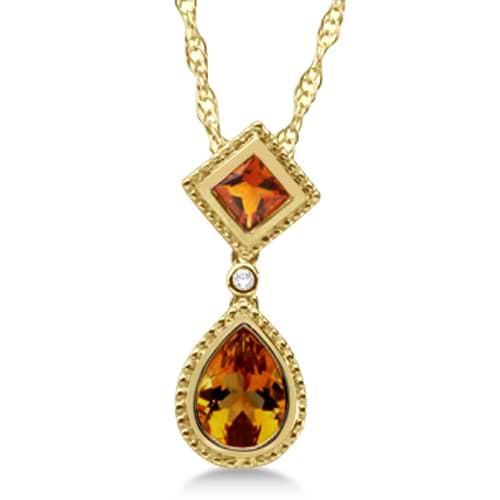 Diamond & Pear Citrine Pendant Necklace 14k Yellow Gold (1.29ct)
