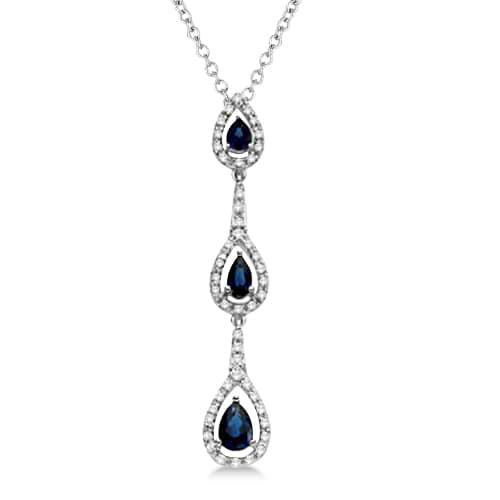 Triple Pear Blue Sapphire & Diamond Pendant 14k White Gold (0.86ct)