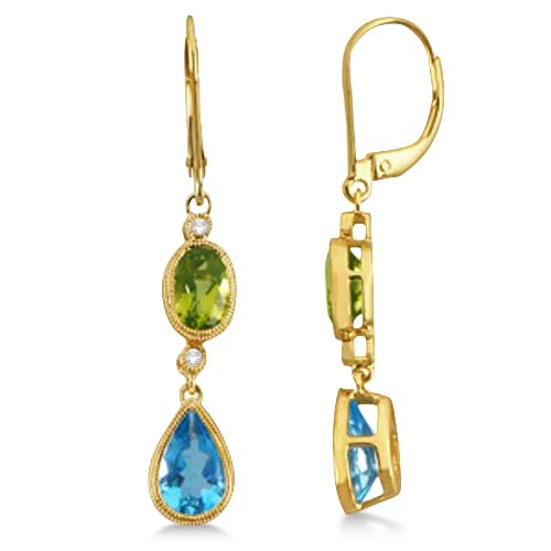 Lever Back Diamond and Multi Stone Earrings 14k Yellow Gold (4.84ct)