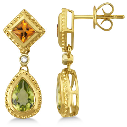 Bezel Set Diamond and Multi Stone Earrings 14k Yellow Gold (4.80ct)