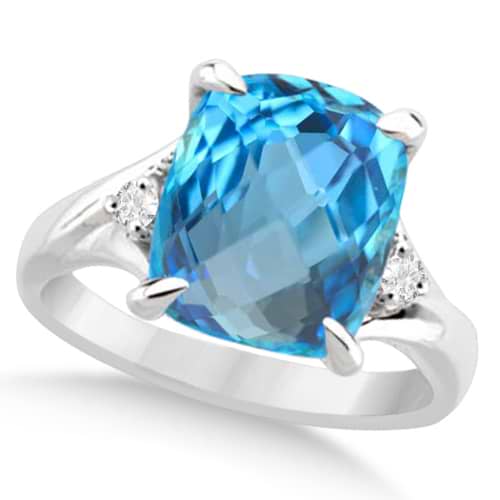 Solitaire Diamond and Swiss Blue Topaz Ring 14k White Gold (7.13ct)