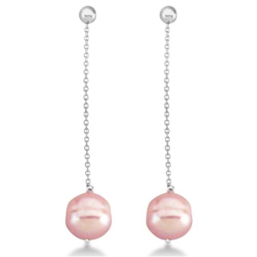 Pink Freshwater Cultured Circle' Pearl Earrings 14K White Gold (9-11mm)