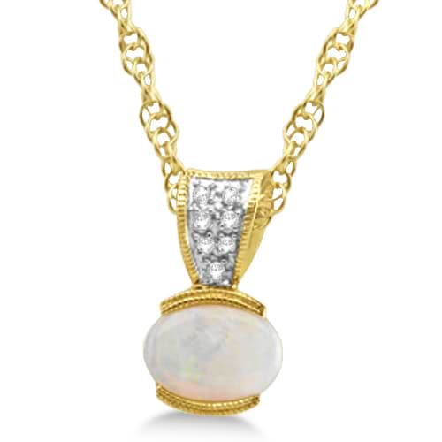 Diamond & Oval Opal Pendant Necklace 14k Yellow Gold (0.67ct)