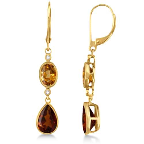 Dangle Diamond and Madeira Citrine Earrings 14k Yellow Gold (5.64ct)
