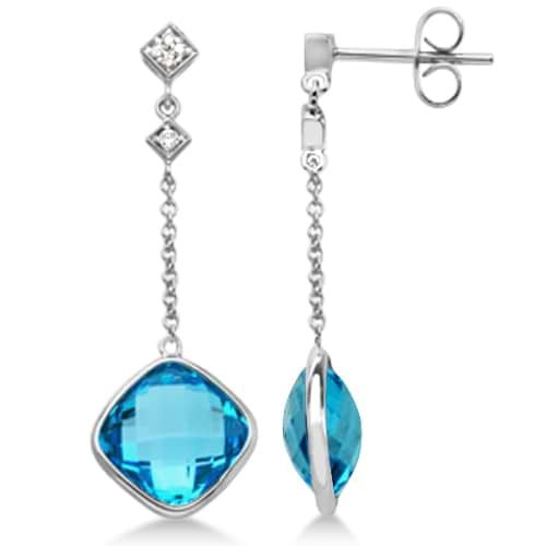 Diamond and Swiss Blue Topaz Drop Earrings 14k White Gold (10.05ct)