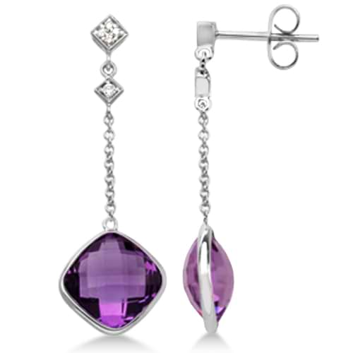Diamond and Amethyst Drop Earrings 14k White Gold (7.05ct)