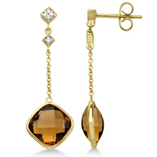 Diamond and Quartz Drop Earrings 14k Yellow Gold (7.05ct)