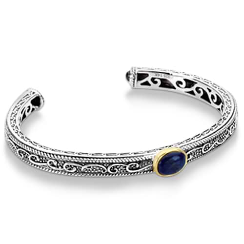 Balinese Blue Sapphire & Lapis Cuff Bracelet Sterling Silver (2.05ct)