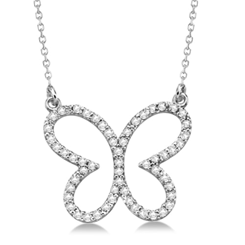 Diamond Butterfly Shaped Pendant Necklace 14k White Gold 0.33ct