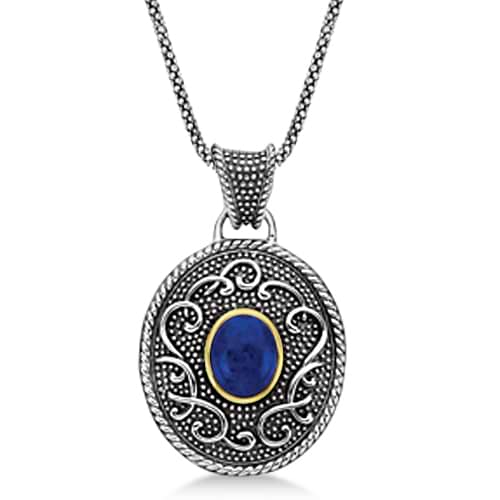 Balinese Cabochon Lapis Pendant Necklace in Sterling Silver (2.50ct)