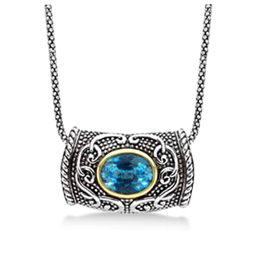 Oval Balinese Blue Topaz Pendant Necklace in Sterling Silver (2.73ct)
