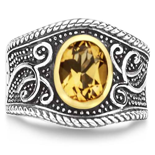 Balinese Honey Quartz Ring 14k Yellow Gold & Sterling Silver (1.41ct)