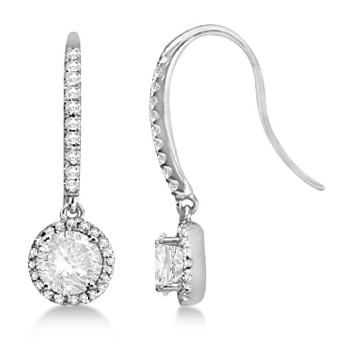Moissanite & Diamond Halo Earrings w/ Fish Hooks 14K White Gold 1.73ctw