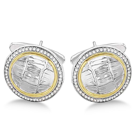 Round Diamond Cuff Links in 14k Yellow Gold & Sterling Silver (0.50ct)