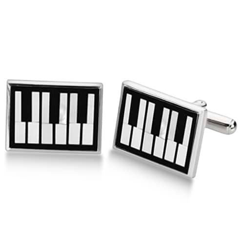 Onyx & Mother of Pearl Piano Cuff Links in Sterling Silver