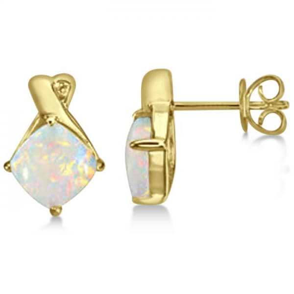 Diamond & Cushion Opal Drop Earrings 14k Yellow Gold (2.70ct)