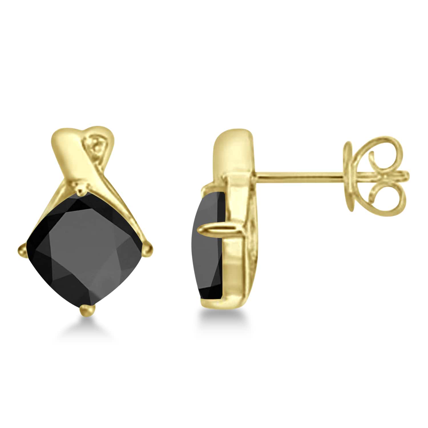 Diamond & Cushion Black Onyx Drop Earrings 14k Yellow Gold (2.70ct)