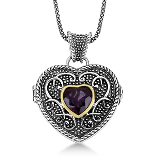 Heart Shaped Amethyst Locket Necklace in Sterling Silver (4.00ct)