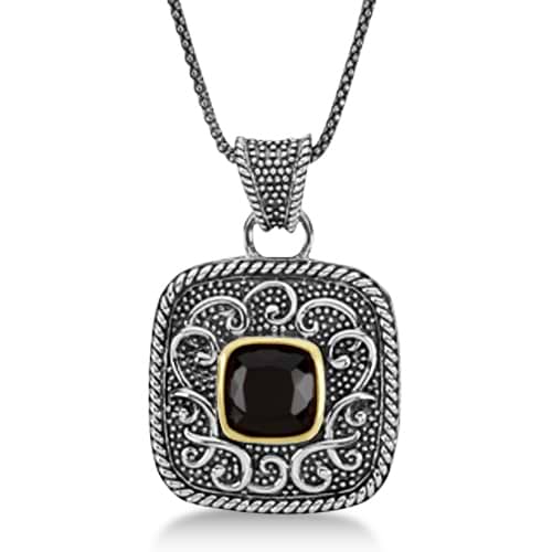 Balinese Square Onyx Pendant Necklace in Sterling Silver (2.78ct)