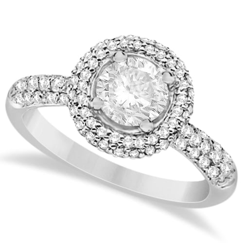 Moissanite & Diamond Pave Halo Engagement Ring 14K White Gold 2.60ctw