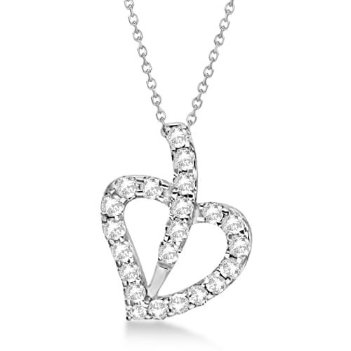 Moissanite Heart Necklace with Matching Chain 14K White Gold 0.75ctw