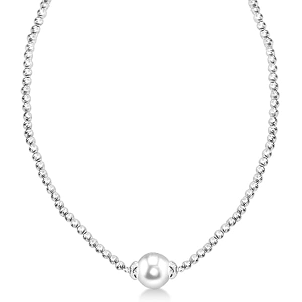 Freshwater Pearl Solitaire Pendant Necklace w/ Brilliance Beads 9-10mm
