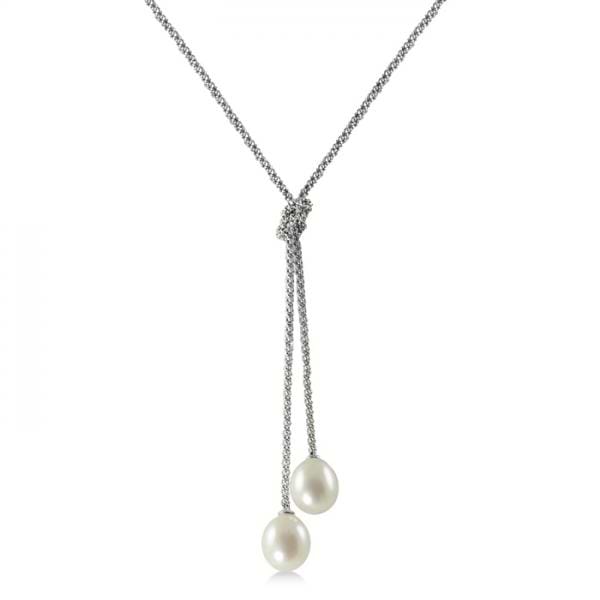 Freshwater Pearl Drop Necklace Lariat Style Sterling Silver (9-9.5mm)