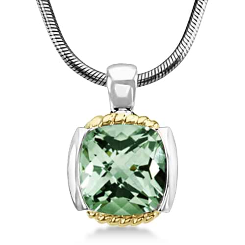 Solitaire Green Quartz Pendant Necklace in Sterling Silver (5.49ct)