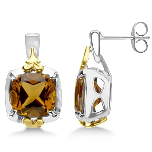 Honey Quartz Earrings 14k Yellow Gold & Sterling Silver (7.74ct)