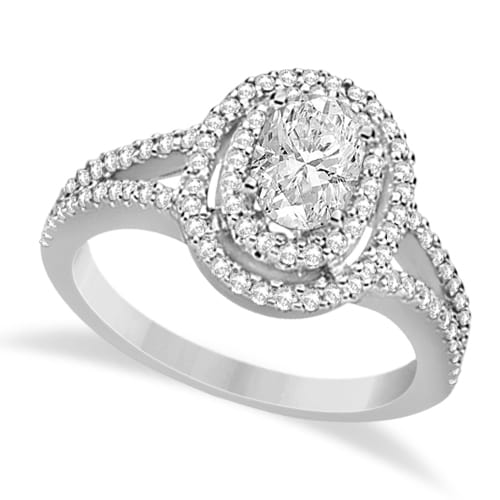 Double Halo Diamond & Moissanite Engagement Ring 14K White Gold 1.34ctw