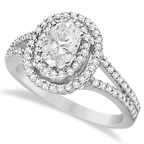 Double Halo Diamond Engagement Ring 14K White Gold 1.34ctw
