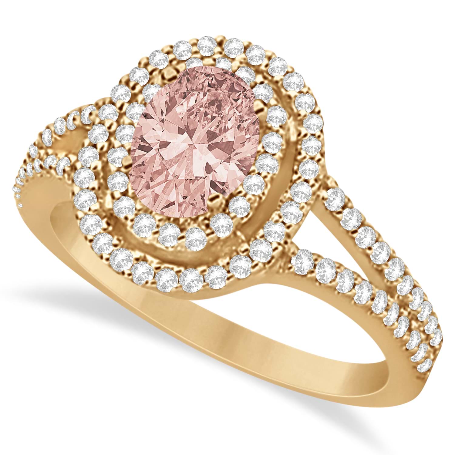 Double Halo Diamond & Morganite Engagement Ring 14K Rose Gold 1.34ctw