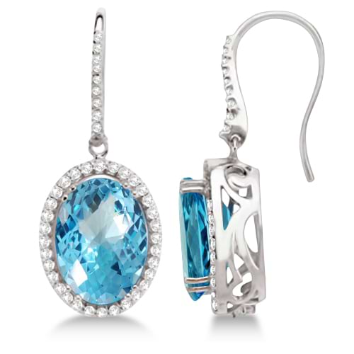 Dangle Diamond and Swiss Blue Topaz Earrings 14k White Gold (13.88ctw)