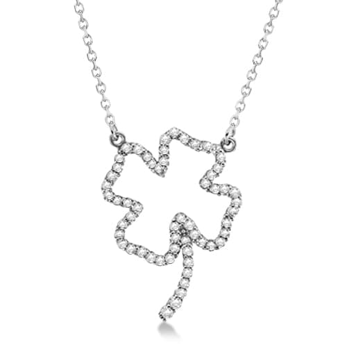 Four Leaf Clover Shaped Diamond Necklace 14K White Gold 0.33ctw