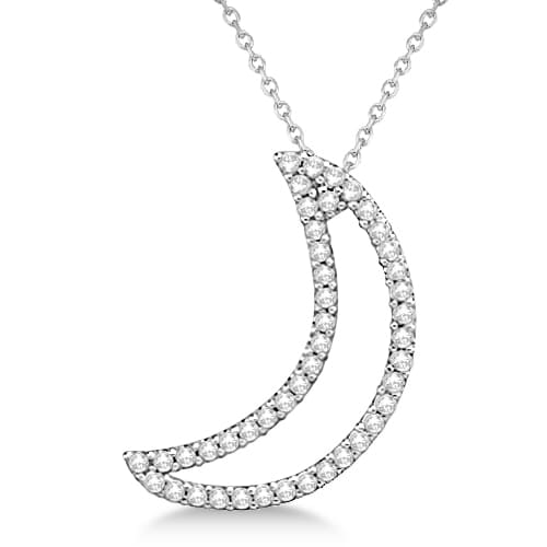 Diamond Crescent Moon Pendant Necklace 14k White Gold (0.25ct)