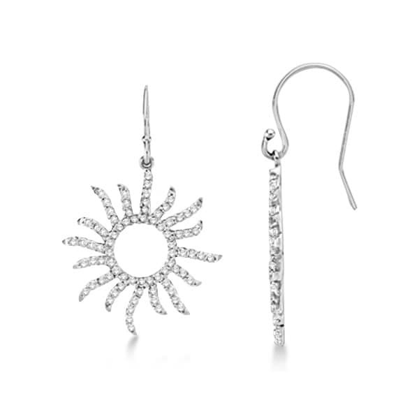 Dangling Drop Diamond Sun Earrings 14k White Gold (0.75ct)