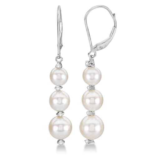 Freshwater Cultured Pearl & Diamond Earrings 14K White Gold (5.5-8mm)