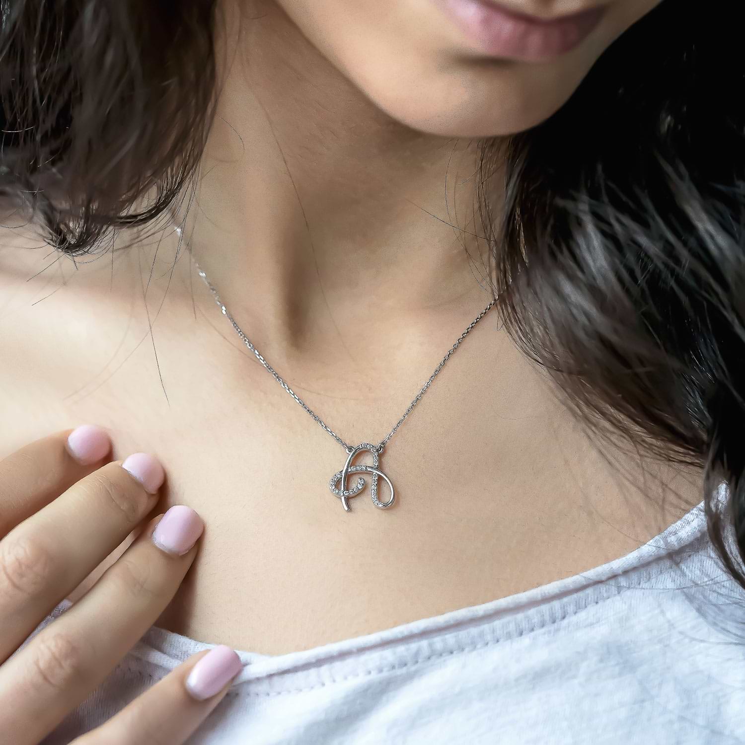 Amazon.com: KOHOTA Cursive Silver Initial Pendant Necklace for Women Miami  Cuban Link Chain Layered Heart Shape Bling Diamond Iced Out Chain Pendant  Necklace Hip Hop Jewelry Gift 2PCS Chains : Clothing, Shoes