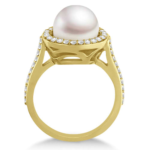 Freshwater Cultured Pearl & Diamond Halo Ring 14K Y. Gold 9.50-10mm - RE292